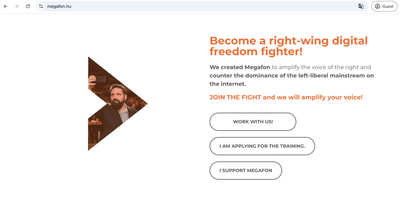 Screenshot of the Megafon website, headed 'Become a right-wing digital freedom fighter!'